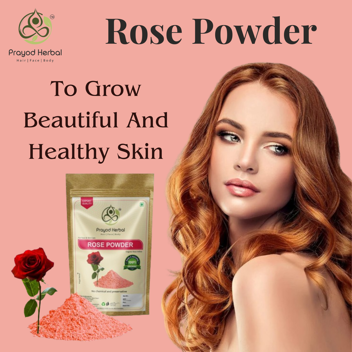 Prayod Herbal Rose Powder, 100% Organic Rosa Indica for Face & Skin Care, 200g