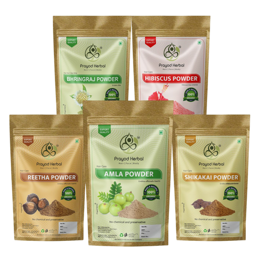 Prayod Herbal Hair Care Powder Set, Amla, Reetha, Shikakai, Bhringraj, Hibiscus, 100% Organic, 50gm Each 250gm Pack