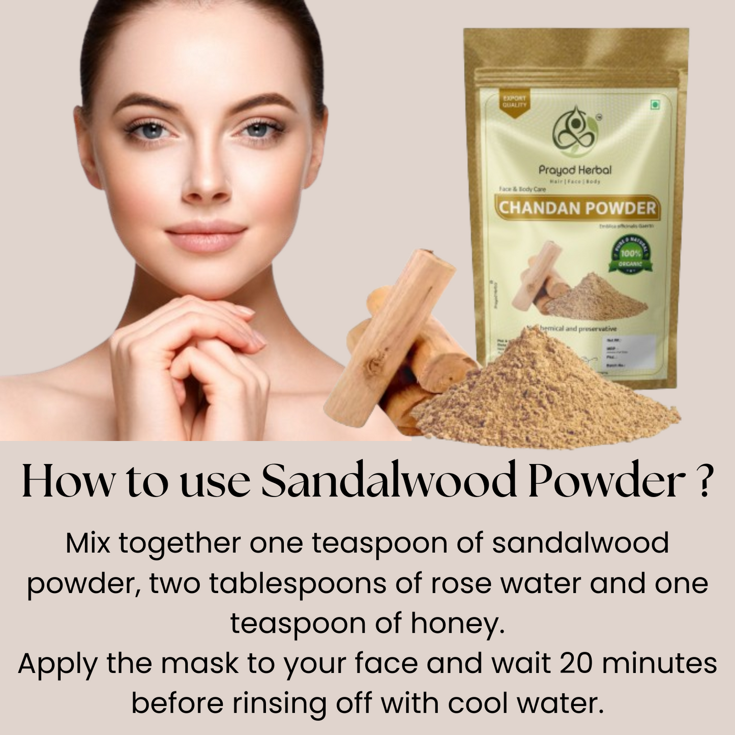 Prayod Herbal Sandalwood Face Pack Powder | Lightens Suntan, Dark Spots & Pigmentation | Prevents Acne Breakouts | Enriched with Chandan Powder for Glowing Skin & Tan Removal - 200g