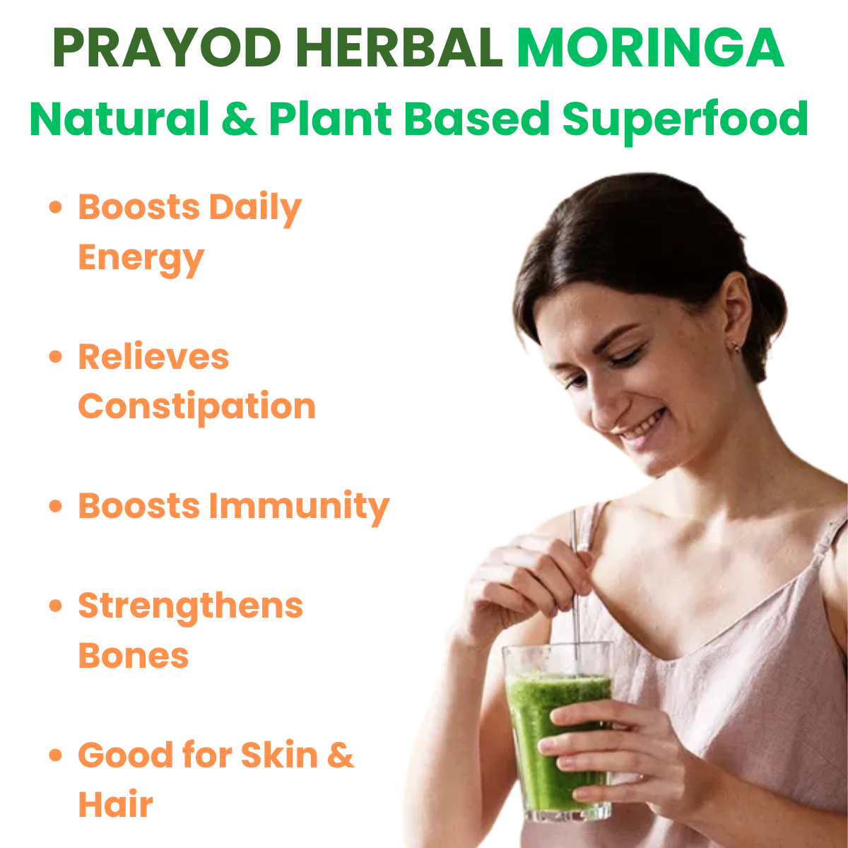 Prayod Herbal Organic Moringa Leaf Powder, 200g, Hand-Plucked and Sun-Dried, Rich in Vitamins and Minerals