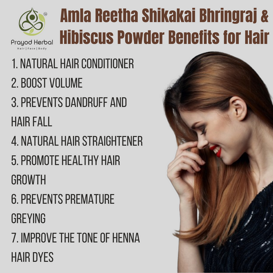 Prayod Herbal Hair Care Powder Set, Amla, Reetha, Shikakai, Bhringraj, Hibiscus, 100% Organic, 50gm Each 250gm Pack