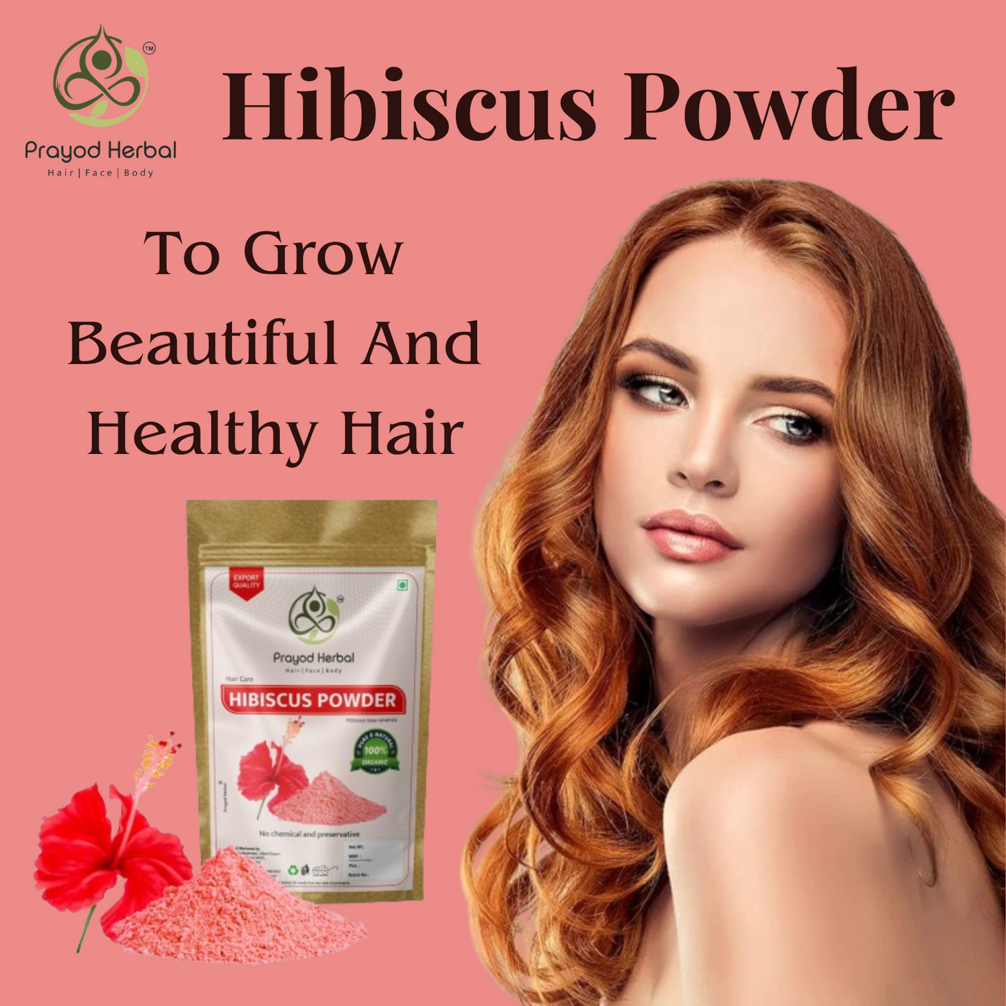 Prayod Herbal Hibiscus Powder for Hair Care, 100% Organic, Chemical-Free, 200g