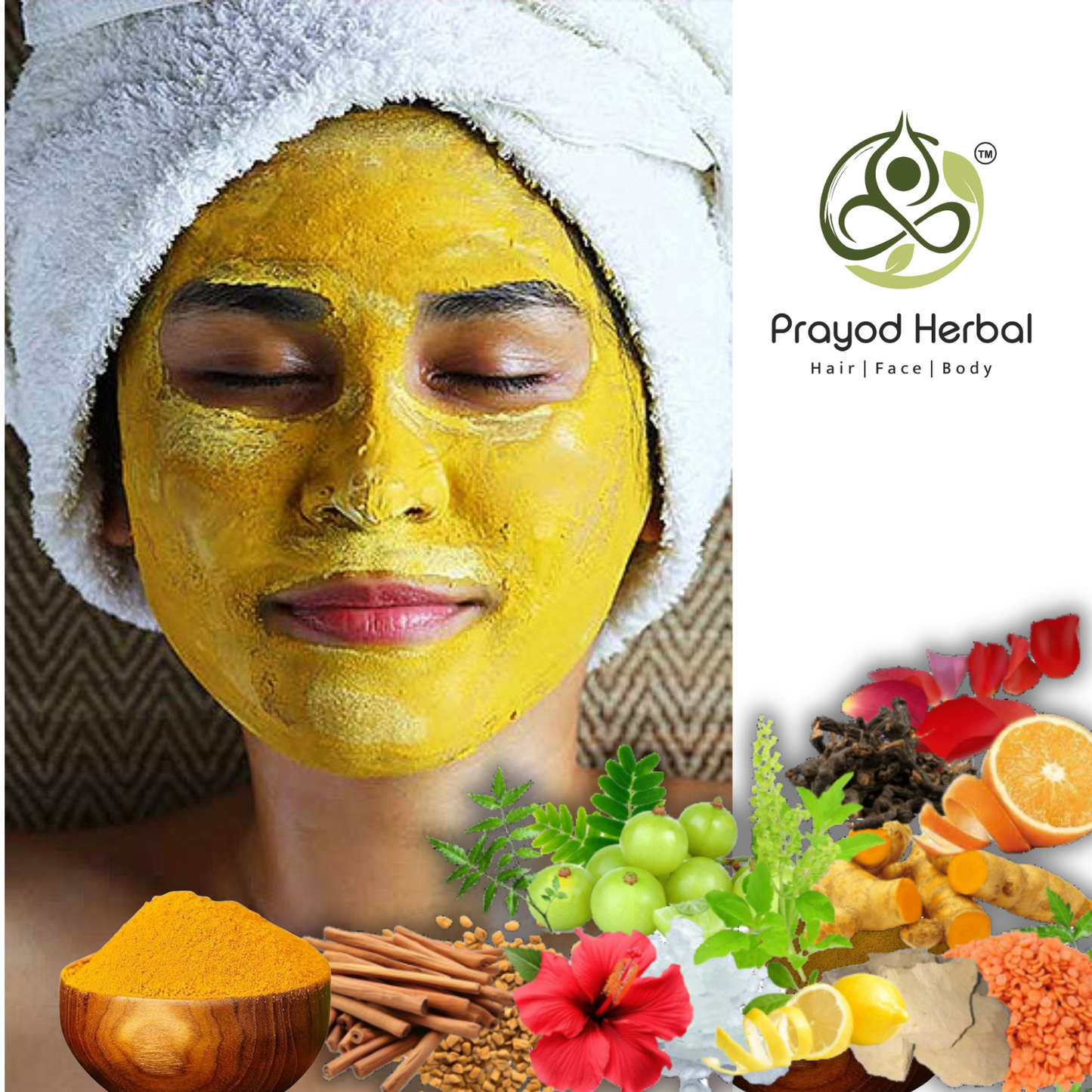 Prayod Herbal Ayurvedic Ubtan Face Pack with Sandalwood, Rose Petals, Multani Mitti, 14 Natural Ingredients