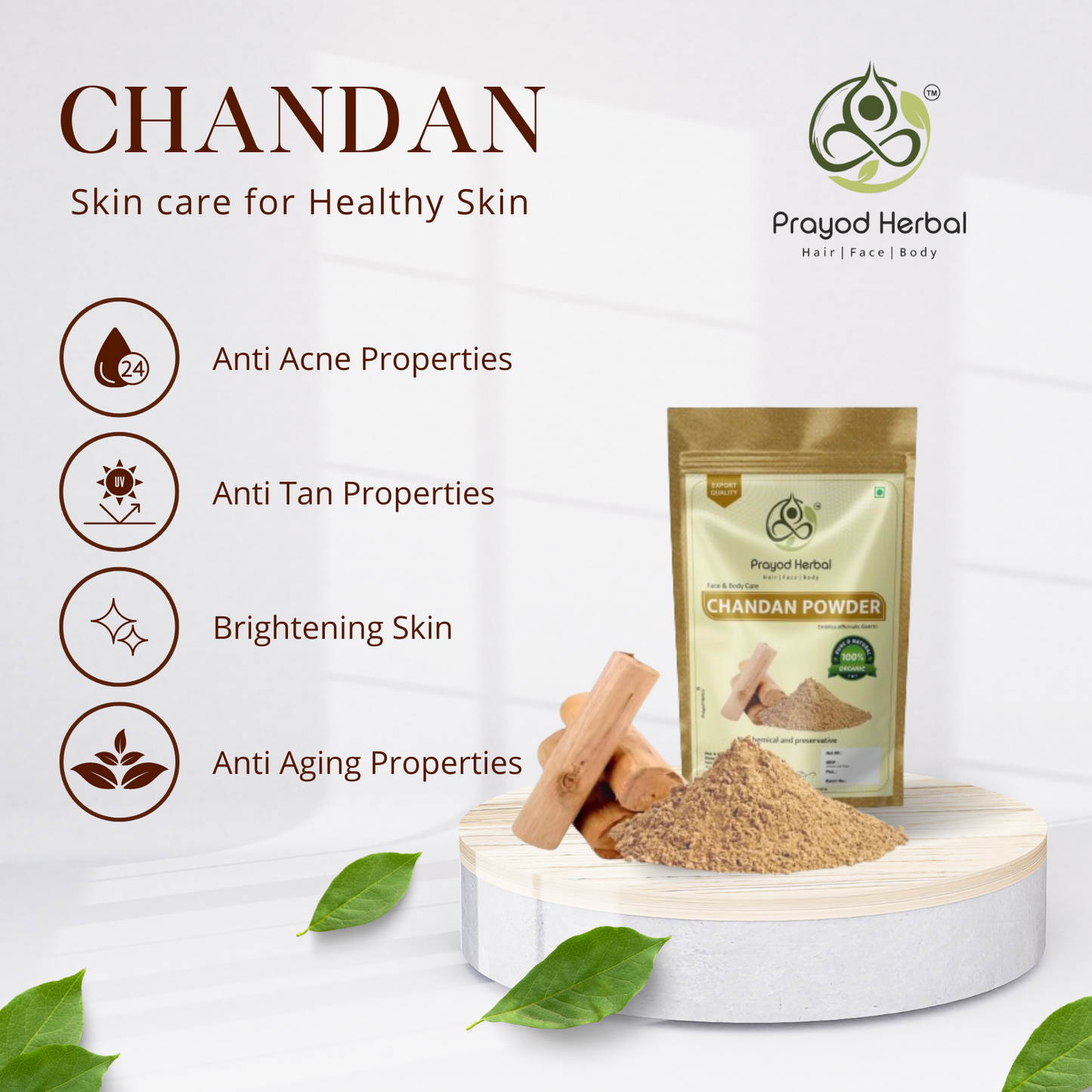 Prayod Herbal Sandalwood Face Pack Powder | Lightens Suntan, Dark Spots & Pigmentation | Prevents Acne Breakouts | Enriched with Chandan Powder for Glowing Skin & Tan Removal - 200g