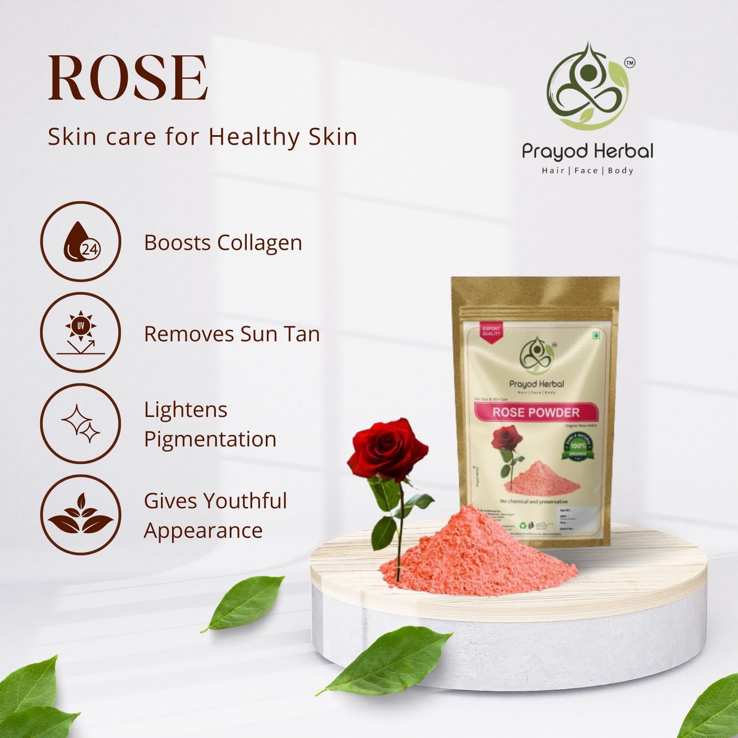 Prayod Herbal Rose Powder, 100% Organic Rosa Indica for Face & Skin Care, 200g