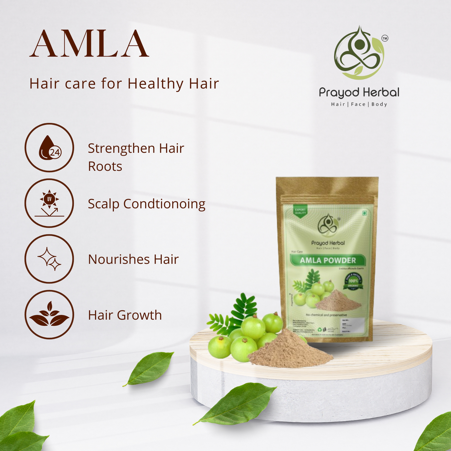 Prayod Herbal Hair Care Powder Set, Amla, Reetha, Shikakai, Bhringraj, Hibiscus, 100% Organic, 50gm Each 250gm Pack